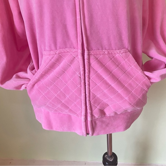 VINTAGE Y2K BALLET PINK QUILTED POCKET VELOUR ZIP HOODIE SIZE MEDIUM TRENDY - Picture 5 of 6